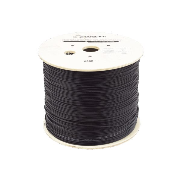 Carrete de Fibra Óptica Aérea redonda (Figura 0) G.657A2 tipo Drop, Monomodo, 1 hilo, forro de 3 mm, Span 80m, Rollo de 1Km