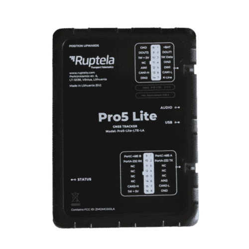 PRO5LITE-l Rastreador 4G LTE CAT1/ Sensores Bluetooth / Vehiculos ligeros / Vehiculos pesados / Lectura CAN, OBD y LCV / Audio 2 vias / RFID