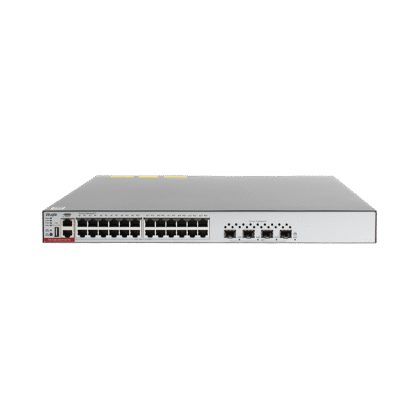 Switch Administrable Capa 3 de 24 puertos Gigabit 802.3af/at con 4 puertos SFP+ para Fibra Óptica de 10G, hasta 405 watts, gestión gratuita desde la nube.