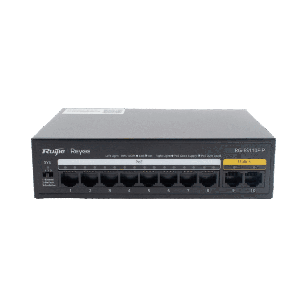 Switch PoE+ con 10 Puertos 10/100 Mbps / 110 W / Carcasa de Acero / No Administrable