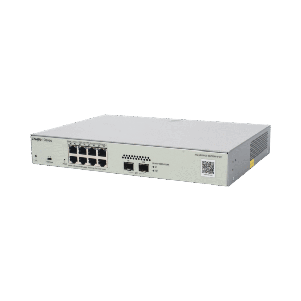 Switch Administrable PoE Capa 2 con 8 Puertos Gigabit PoE 802.3af/at + 2 SFP Para Fibra 1Gb, Gestión Gratuita desde la Nube, 125W