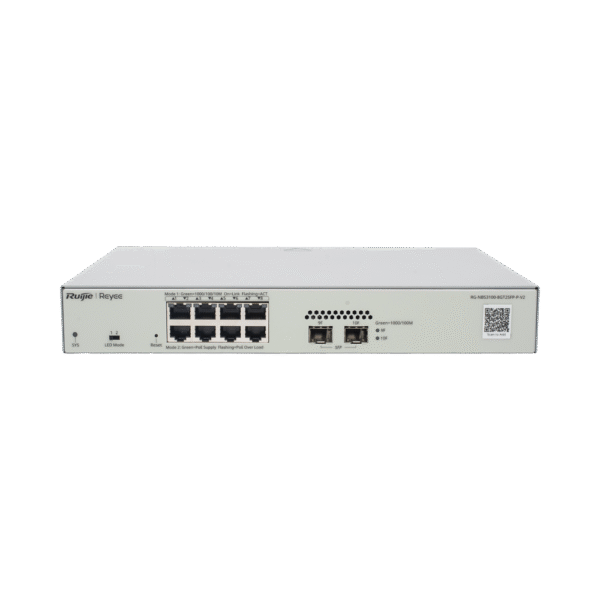 Switch Administrable PoE Capa 2 con 8 Puertos Gigabit PoE 802.3af/at + 2 SFP Para Fibra 1Gb, Gestión Gratuita desde la Nube, 125W