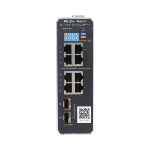 Switch Industrial PoE con gestión en la nube con 1 puerto PoE++, 7 puertos PoE+ y 2 puertos uplink SFP Ideal para temperaturas Extremas y protección contra descargas