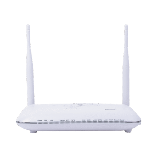 ONU GPON, WiFi 2.4 GHz, MIMO 2X2, 4 Puertos Gigabit Ethernet, conector SC/UPC