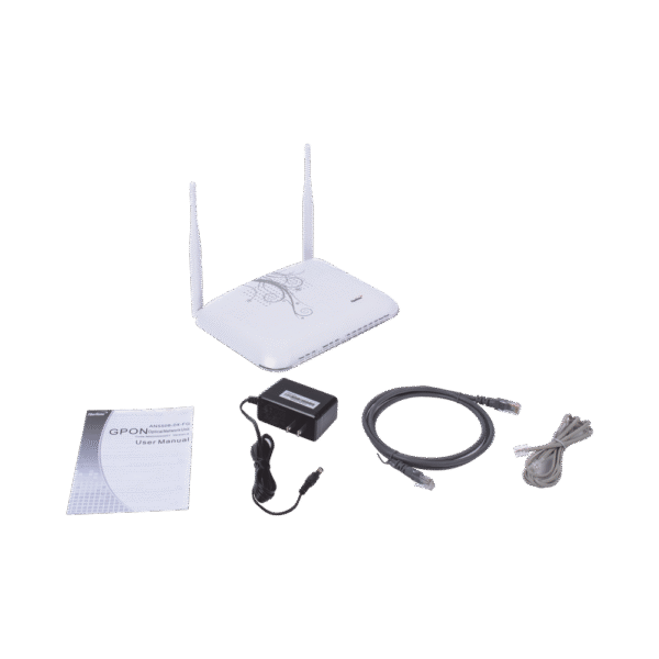 ONU GPON, WiFi 2.4 GHz, MIMO 2X2, 4 Puertos Gigabit Ethernet, conector SC/UPC