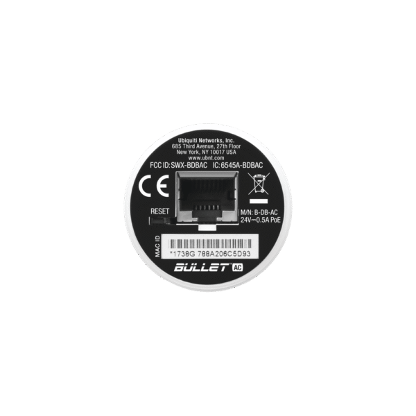 Radio Doble Banda Bullet airMAX AC hasta 160 Mbps en 2.4 GHz (2412-2472 MHz) o 300 Mbps en 5 GHz (5150-5875 MHz)