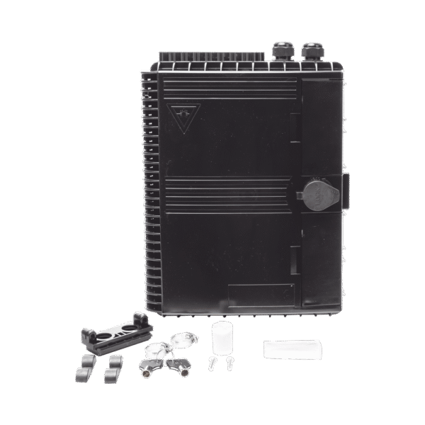 Caja NAP (Network Access Point) Cierre de Empalme para 24 fusiones de fibra óptica, Interior/Exterior, con 16 acopladores SC/APC y splitter 1x16, IP65