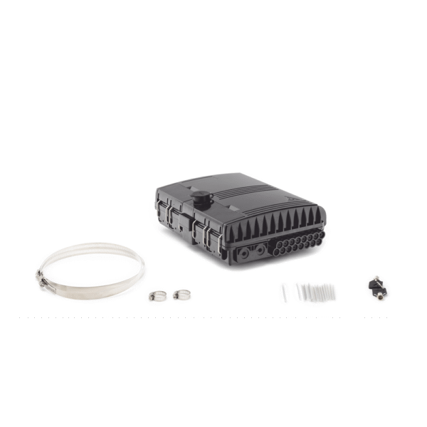 Caja NAP (Network Access Point) Cierre de Empalme para 24 fusiones de fibra óptica, Interior/Exterior, con 8 acopladores SC/APC y splitter 1x8, IP65