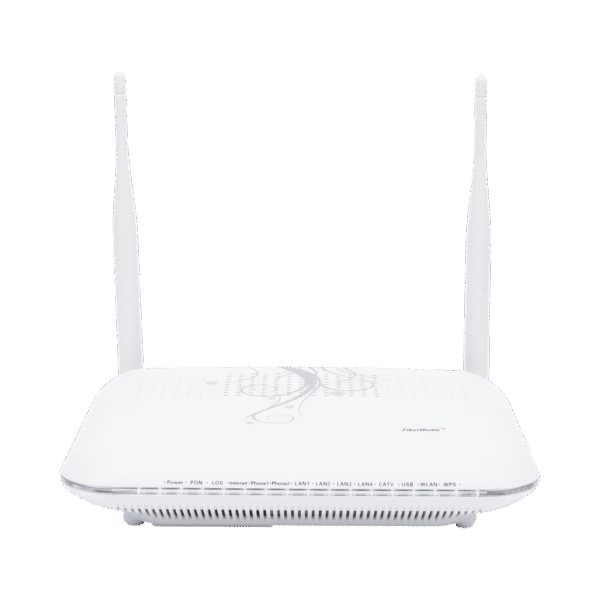 ONU GPON con 4 puertos Gigabit Ethernet + 2 POTS + 1 USB + 1 CATV (RF) + WiFi 2.4 GHz, conector SC/APC