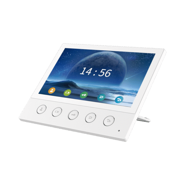 Monitor IP/SIP para interior, Wi-Fi, pantalla táctil de 7", audio de 2 vías, PoE, 8 interfaces de entrada de alarma.