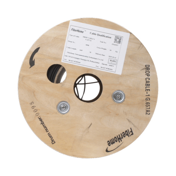 Carrete de 1 km de Fibra Óptica Drop, Interior/Exterior G.657A2 Monomodo de 1 hilo (unifibra), Dieléctrica, Forro Negro