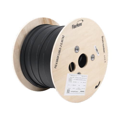 ICFIG8A22C-l Carrete de 1 km de Fibra Óptica Aérea Mini Figura 8 G.657A2 tipo Drop, Monomodo de 2 Hilos (bifibra), Color Negro