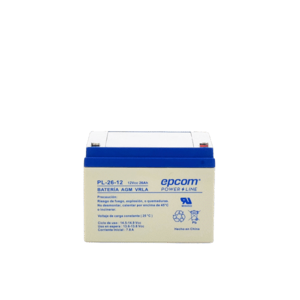 PL2612-AD-1-l Batería de Respaldo para equipo electrónico / UL / 12V @ 26 Ah / Tecnología AGM-VRLA / Uso en: Alarmas de intrusión / Incendio / Control de acceso / CCTV / Terminales tipo F1.