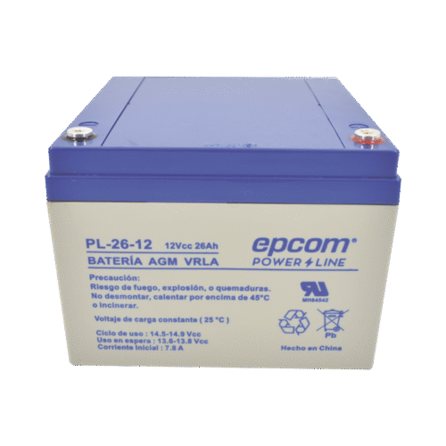 PL2612-l Batería de Respaldo para equipo electrónico / UL / 12V @ 26 Ah / Tecnología AGM-VRLA / Uso en: Alarmas de intrusión / Incendio / Control de acceso / CCTV / Terminales tipo F1.