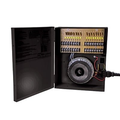 PLAC15A16det Fuente de poder profesional de 24 Vca @ 15A para 16 cámaras, con voltaje de entrada en 120 Vca