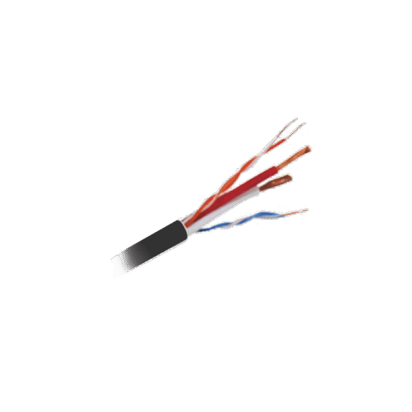 Bobina de cable de 450 m ( 1,476 ft ) compuesto por 2 pares de cable UTP 5e , blindado + 1 par calibre 16 LDPE. Uso en Intemperie