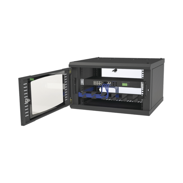 Gabinete para Montaje en Pared, con Puerta de Cristal Templado, Cuerpo Fijo, con 6 Unidades de Rack, de 19in, Fabricado en Acero