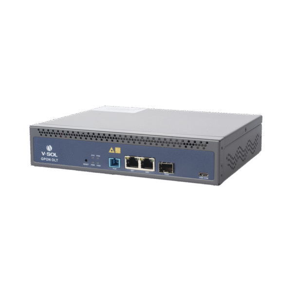 OLT de 1 puerto GPON con 3 puertos Uplink (2 puertos Gigabit Ethernet + 1 puerto SFP/SFP+) , hasta 128 ONUS,