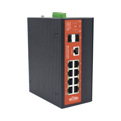 WIPMS310GFALIENI-l Switch Industrial administrable con 2 puertos PoE bt y 6 puertos Gigabit Ethernet con PoE 802.3af/at y 24V Pasivo + 2 SFP Gigabit, 240 W