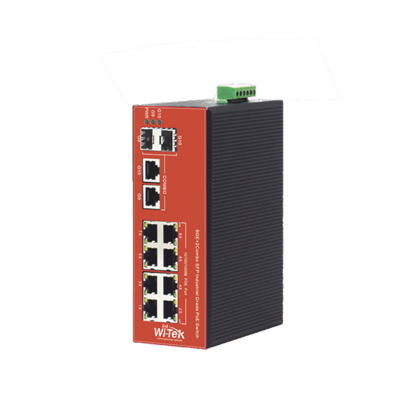 Switch Industrial PoE+ no administrable de 8 Puertos 10/100/1000Mbps + 2 SFP Combo, 150 W