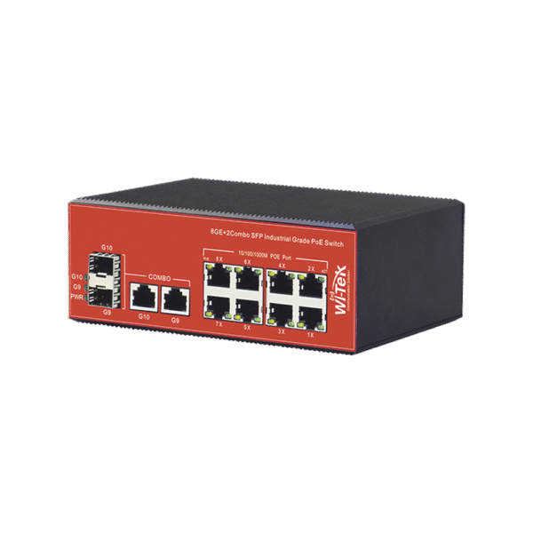 Switch Industrial PoE+ no administrable de 8 Puertos 10/100/1000Mbps + 2 SFP Combo, 150 W