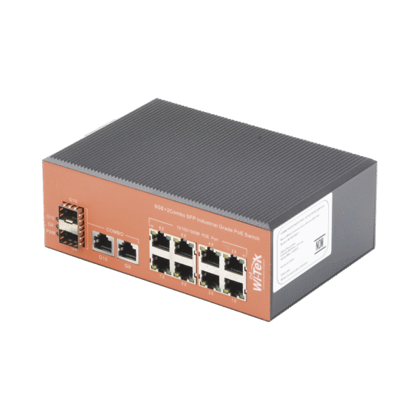 Switch Industrial PoE+ no administrable de 8 Puertos 10/100/1000Mbps + 2 SFP Combo, 150 W