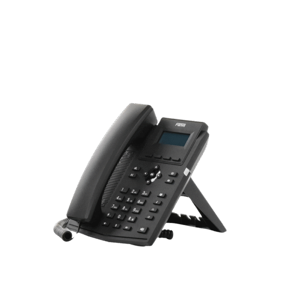 Teléfono IP empresarial para 2 lineas SIP con pantalla LCD, Códec Opus, conferencia de 3 vías, PoE.