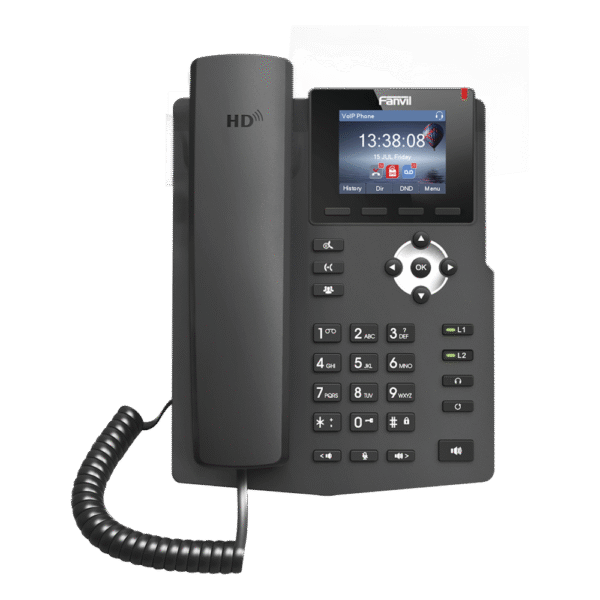 Teléfono IP empresarial para 2 lineas SIP con pantalla LCD de 2.8 pulgadas a color, puertos Gigabit y conferencia de 3 vías, PoE