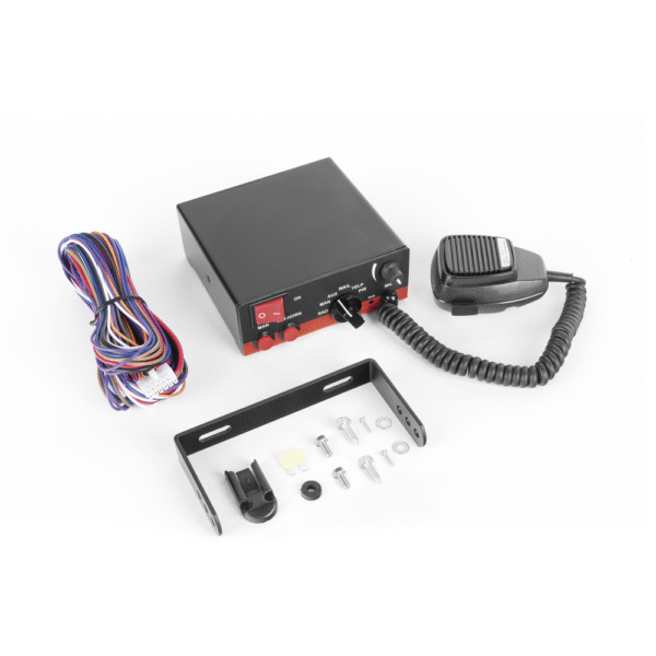 Sirena Vehicular de 200W de Potencia, Con Switch Giratorio de 6 posiciones, Micrófono de Uso Rudo e Interconexión a Radio