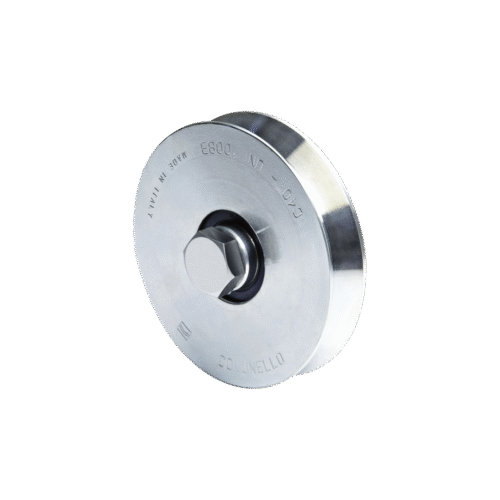 11501050001-l (300V-120) - Rueda con ranura en V de 4" / Para puertas corredizas / Hasta 530 lb (240 Kg) / 1 rodamiento / 7/8" de ancho / Galvanizado