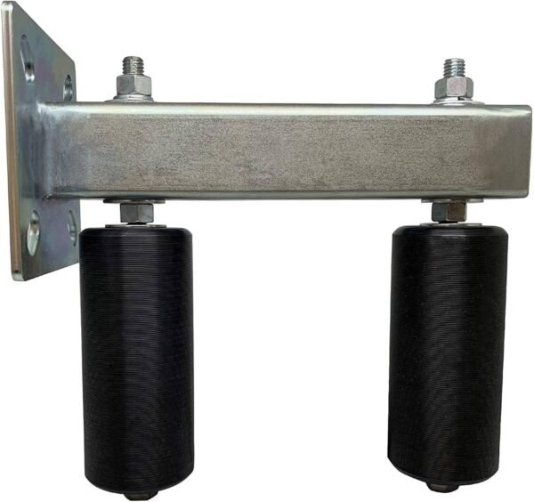 (255-350) - Placa Guía Superior de Doble Regulación para Puertas Corredizas / Ajustable de 62 a 85 mm / Con 4 Rodillos de 30 mm / Galvanizado