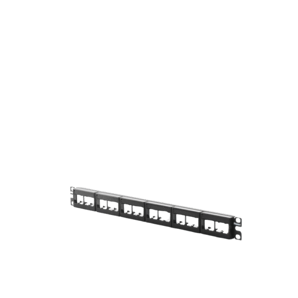 Panel de Parcheo Modular Mini-Com (Sin Conectores), Plano, Sin Blindaje, Con Etiqueta y Cubierta, de 24 puertos, 1UR