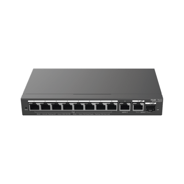 Switch Administrable PoE con 8 Puertos Gigabit PoE 802.3af/at + 1 Puerto Uplink Gigabit + 1 Puerto Combo SFP/RJ45 Gigabit, Gestión Gratuita desde la Nube, 120W