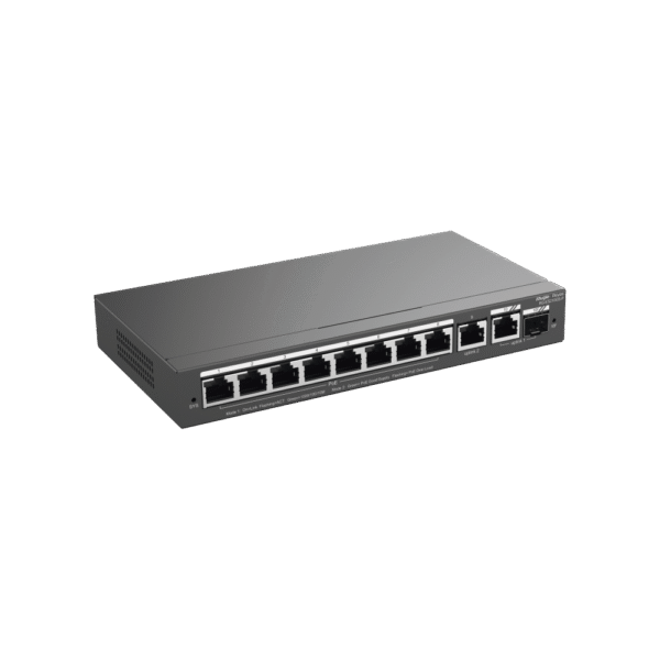 Switch Administrable PoE con 8 Puertos Gigabit PoE 802.3af/at + 1 Puerto Uplink Gigabit + 1 Puerto Combo SFP/RJ45 Gigabit, Gestión Gratuita desde la Nube, 120W