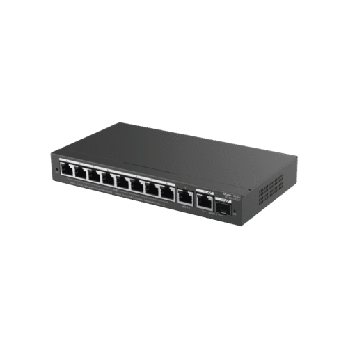 Switch Administrable PoE con 8 Puertos Gigabit PoE 802.3af/at + 1 Puerto Uplink Gigabit + 1 Puerto Combo SFP/RJ45 Gigabit, Gestión Gratuita desde la Nube, 120W
