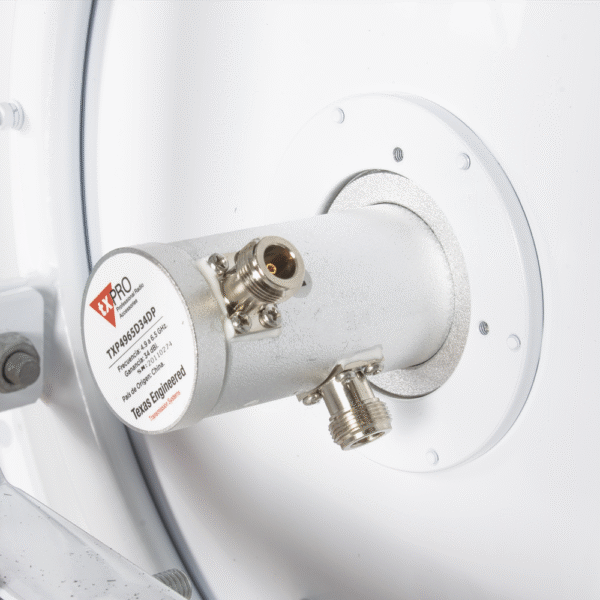 Antena direccional de 3ft, 4.9 a 6.5 GHz, Ganancia 34 dBi, Conectores N-Hembra, Polarización doble, incluye montaje para torre o mástil