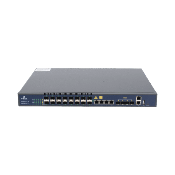 OLT de 16 puertos GPON con 8 puertos Uplink (4 puertos Gigabit Ethernet + 4 puertos SFP / puertos SFP+), hasta 2,048 ONUs