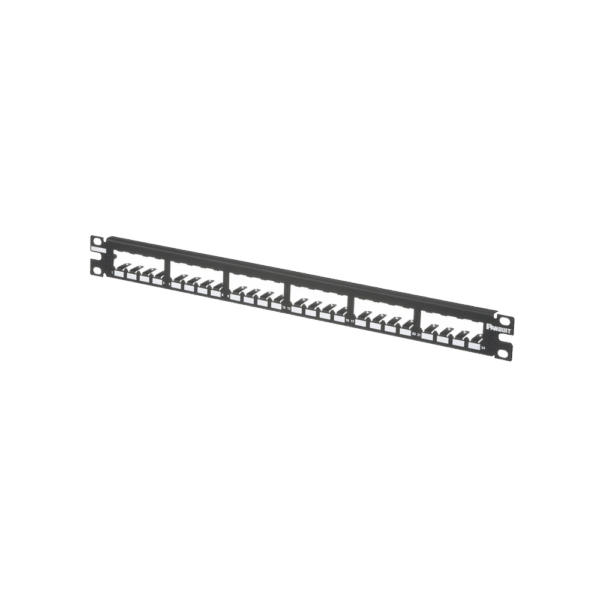 Panel de Parcheo Modular Mini-Com (Sin Conectores), Plano, Totalmente Blindado, de 24 puertos, 1UR