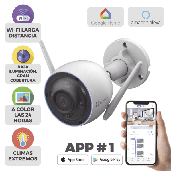 Cámara Doméstica WiFi / (3K) 5MP / Detección humana / Detección de Vehiculo / Sirena / Luz Parpadeante / Colores en Oscuridad / Micro SD / Alertas de Voz / Exterior / Audio bidireccional