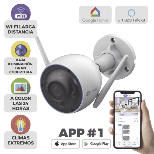 CSH33K-l Cámara Doméstica WiFi / (3K) 5MP / Detección humana / Detección de Vehiculo / Sirena / Luz Parpadeante / Colores en Oscuridad / Micro SD / Alertas de Voz / Exterior / Audio bidireccional