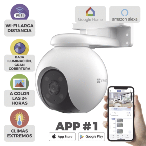 CSH83K-l PT WiFi / (3K) 5MP / Cobertura Panoramica 360° / Detección humana / Detección de Vehiculo / Auto Seguimiento / Sirena / Luz Estroboscópica / Colores en Oscuridad / Micro SD / Presets / Exterior