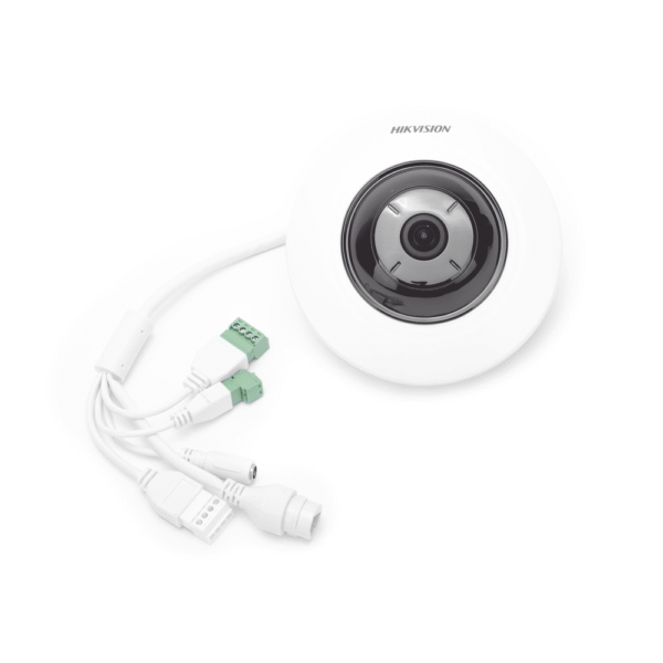 DS2CD2955G0ISU-FRENTE-l Mini Fisheye IP 5 Megapixel / Panorámica 180° / Microfono Integrado / 8 mts IR / Uso en Interior / PoE / Múltiples Vistas por iVMS-4200 / Alarmas I/O / Micro SD