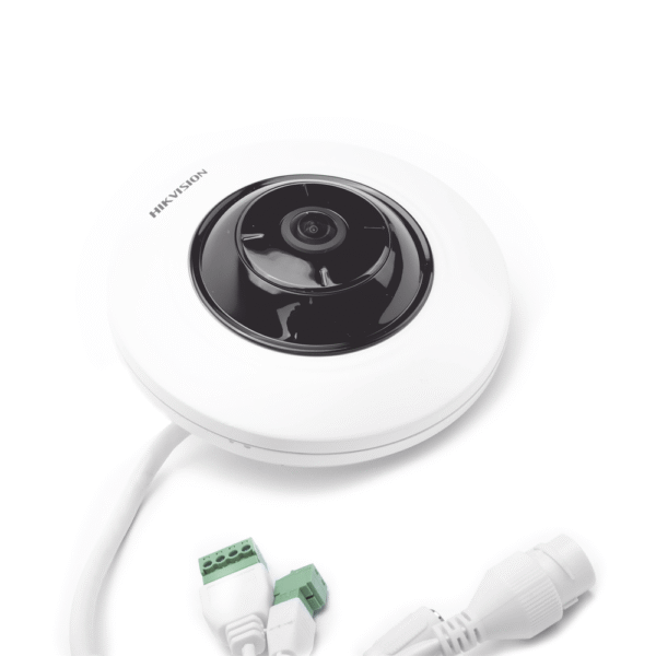 DS2CD2955G0ISU-LAT-DER-l Mini Fisheye IP 5 Megapixel / Panorámica 180° / Microfono Integrado / 8 mts IR / Uso en Interior / PoE / Múltiples Vistas por iVMS-4200 / Alarmas I/O / Micro SD