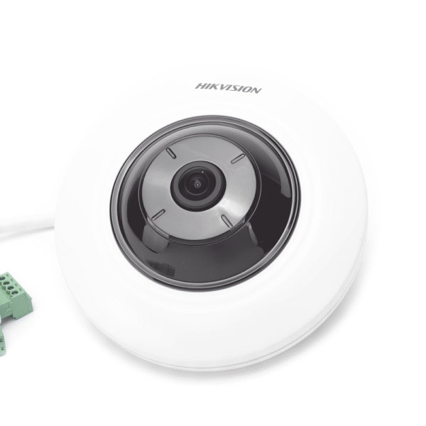DS2CD2955G0ISU-LAT-IZQ-l Mini Fisheye IP 5 Megapixel / Panorámica 180° / Microfono Integrado / 8 mts IR / Uso en Interior / PoE / Múltiples Vistas por iVMS-4200 / Alarmas I/O / Micro SD
