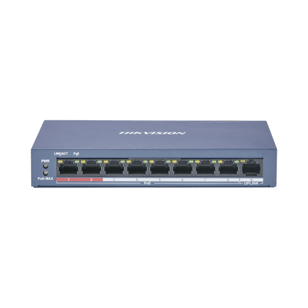 DS3E0109PE_MB-l Switch PoE+ / No Administrable / 8 Puertos 10/100 Mbps PoE+ / 1 Puerto 100 Mbps Uplink / PoE hasta 250 metros / 60 W
