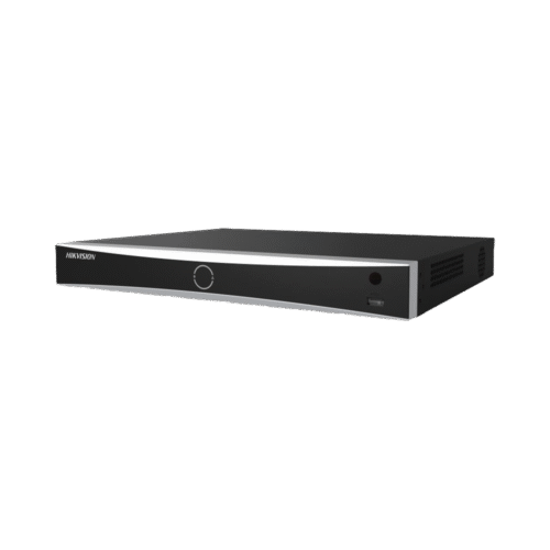 NVR 12 Megapixel (4K) / 16 Canales IP / 16 Puertos PoE+ / Reconocimiento Facial / AcuSense (Evita Falsas Alarmas) / 2 Bahías de Disco Duro / Switch PoE 300 mts / HDMI en 4K / Alarmas I/O / 300 Metros PoE Modo Extendido