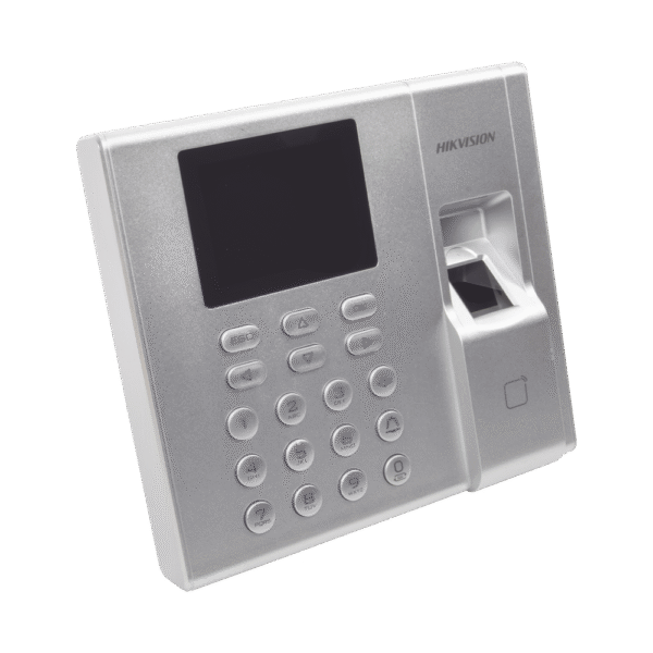 DSK1T8003EF-LAT-IZQ-l Terminal de Control de Acceso y Asistencia compatible con APP Hik-Connect (P2P) / Lectura de Huella y de Tarjetas EM / Soporta hasta 1000 Huellas / Relevador para Chapa / Software iVMS4200