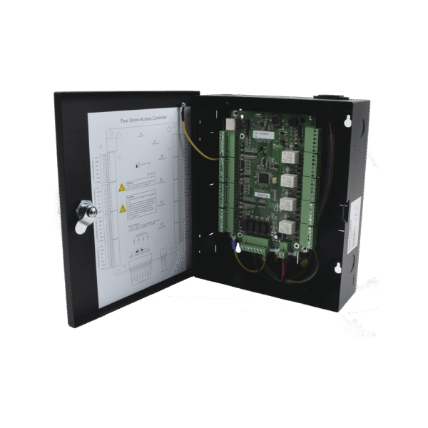 DSK2804-LAT-DER-l Controlador de Acceso Integrable con Videovigilancia / 4 Puertas / 10,000 Tarjetas / 50,000 Eventos / Incluye Gabinete y Fuente de Alimentación 12VCD/8A