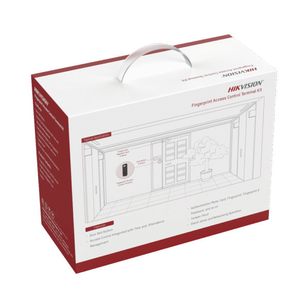 Kit de Control de Acceso TODO INCLUIDO con Lector de Huellas y Tarjetas compatible con App HIKConnect / Incluye Electroimán Botón de Salida y Montajes Z y L para imán (DS-K1T804)