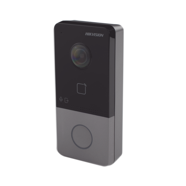 DSKV6113WPE1C-AD-1-l Videoportero IP 2 MP / PoE Estandar / IP65 / Apertura desde Hik-connect / Soporta 1 Departamento y Hasta 6 Monitores / Soporta Tarjetas Mifare / 1 Salida Relay